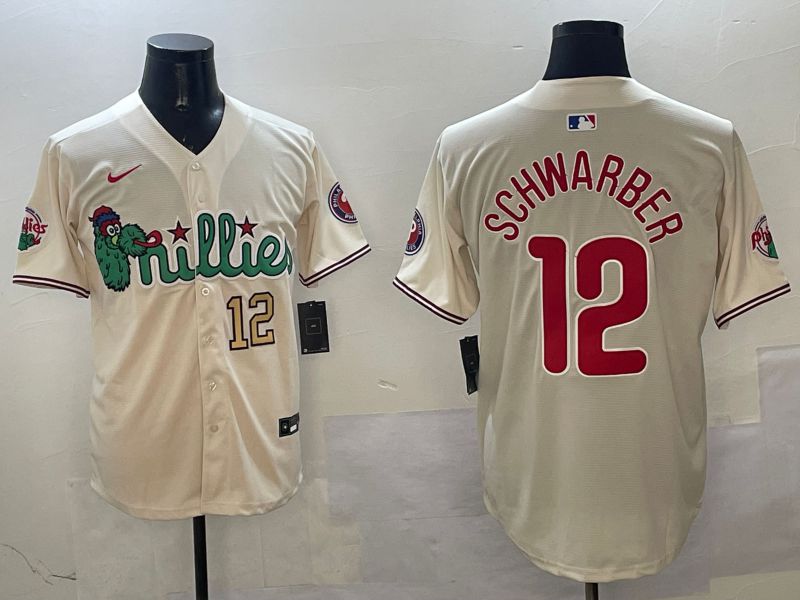 Men Philadelphia Phillies #12 Schwarber Cream Three generations Joint Name Game 2025 Nike MLB Jersey style 3->philadelphia phillies->MLB Jersey